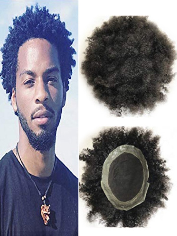 8" x 10" Toupee Afro In Pizzo Nero Riccio Per Uomo