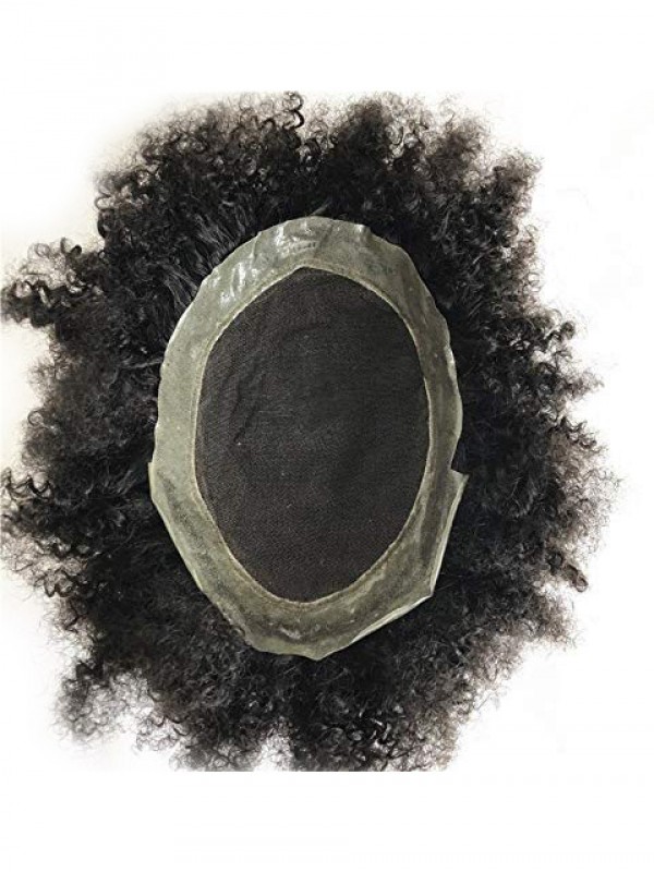 8" x 10" Toupee Afro In Pizzo Nero Riccio Per Uomo
