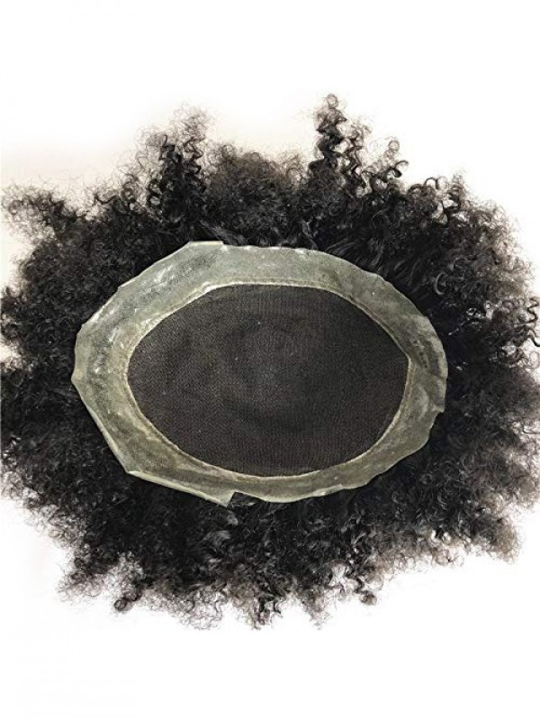 8" x 10" Toupee Afro In Pizzo Nero Riccio Per Uomo