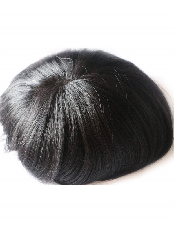 8" x 10" Pezzo Di Capelli Umani Di Jet Black Fine Mono Toupee