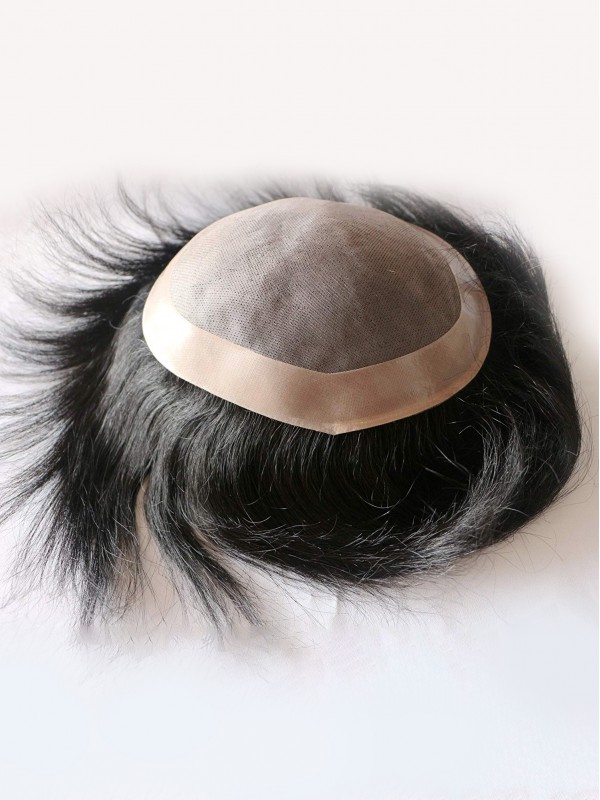 8" x 10" Pezzo Di Capelli Umani Di Jet Black Fine Mono Toupee