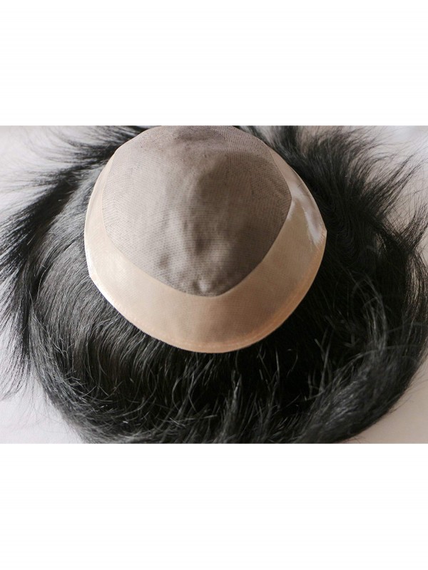 8" x 10" Pezzo Di Capelli Umani Di Jet Black Fine Mono Toupee