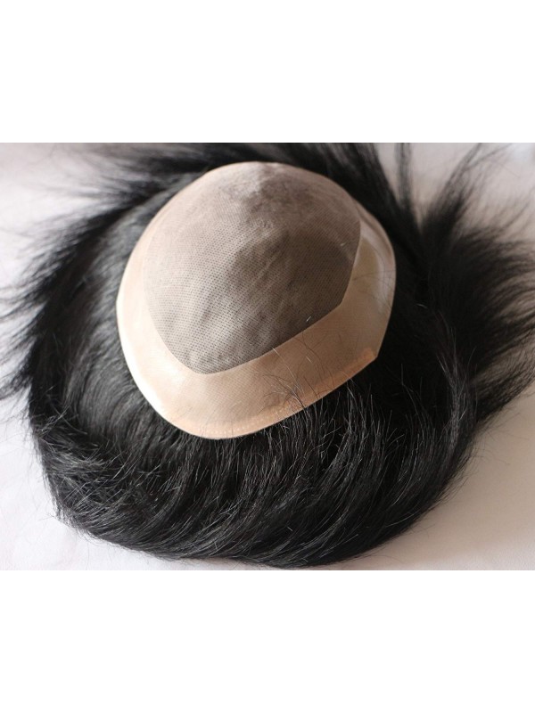 8" x 10" Pezzo Di Capelli Umani Di Jet Black Fine Mono Toupee