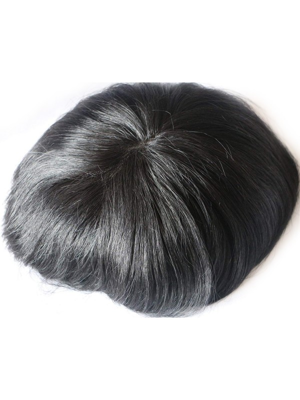 8" x 10" Pezzo Di Capelli Umani Di Jet Black Fine Mono Toupee