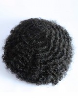 1B Off Black Human Hair Mens Toupee Afro Ricci