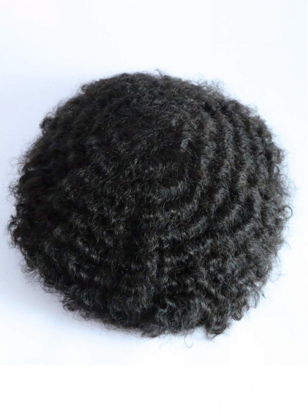 1B Off Black Human Hair Mens Toupee Afro Ricci