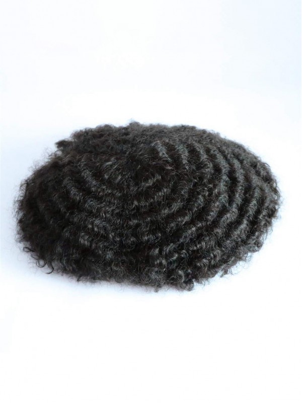 1B Off Black Human Hair Mens Toupee Afro Ricci