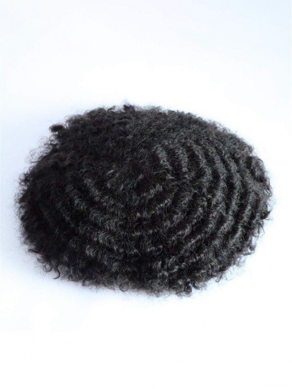 1B Off Black Human Hair Mens Toupee Afro Ricci