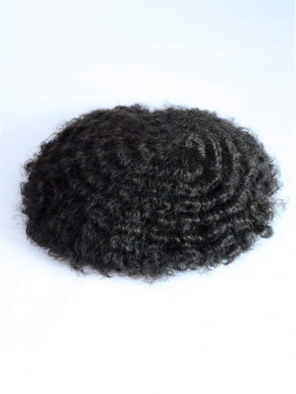 1B Off Black Human Hair Mens Toupee Afro Ricci