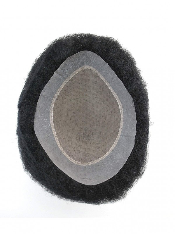 8" x 10" Parrucca Riccia Legata A Mano Per Toupet Da Uomo Nero