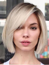 Parrucca Sintetica Senza Cappuccio Corta Stile Bob Con Frangia Laterale 10 Pollici