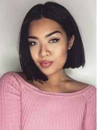 Parrucche Per Capelli Umani Senza Cappuccio Corti E Dritti Con Separazione Centrale Stile Bob Nero 10 Pollici