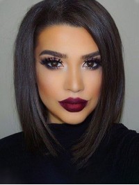 Parrucche Per Capelli Umani Senza Cappuccio Corti Stile Bob Con Frangia Laterale 12 Pollici
