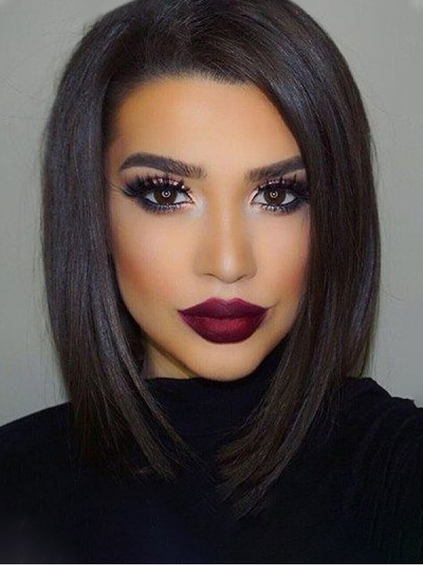 Parrucche Per Capelli Umani Senza Cappuccio Corti Stile Bob Con Frangia Laterale 12 Pollici
