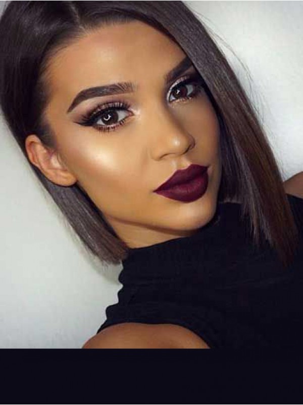 Parrucche Per Capelli Umani Senza Cappuccio Corti Stile Bob Con Frangia Laterale 12 Pollici
