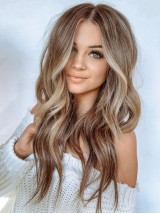 Parrucche Per Capelli Umani Senza Cappuccio Con Separazione Centrale Ondulata Lunga Ombre 22 Pollici