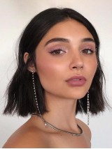 Parrucche Per Capelli Umani Senza Cappuccio Ondulate Corte Con Riga Centrale Stile Bob 10 Pollici
