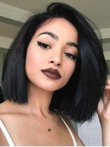 Parrucche Per Capelli Umani Con Parte Anteriore In Pizzo Corto Stile Bob Con Frangia Laterale 10 Pollici