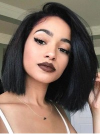 Parrucche Per Capelli Umani Con Parte Anteriore In Pizzo Corto Stile Bob Con Frangia Laterale 10 Pollici