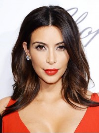 Parrucche Lunghe Ondulate Senza Cappuccio Per Capelli Umani Kim Kardashian Con Separazione Centrale 16 Pollici