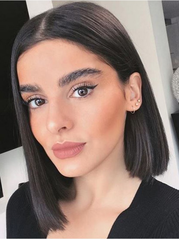 Parrucche Per Capelli Umani Con Parte Anteriore In Pizzo Corto Dritto Stile Bob 12 Pollici