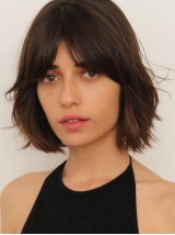 Parrucche Per Capelli Umani Con Parte Anteriore In Pizzo Corto Dritto Stile Bob Con Frangetta 10 Pollici