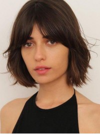 Parrucche Per Capelli Umani Con Parte Anteriore In Pizzo Corto Dritto Stile Bob Con Frangetta 10 Pollici