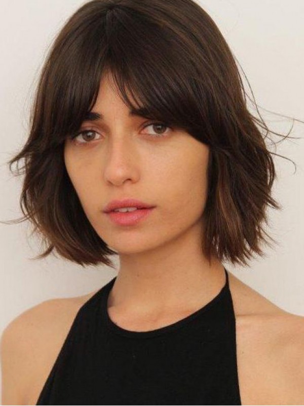 Parrucche Per Capelli Umani Con Parte Anteriore In Pizzo Corto Dritto Stile Bob Con Frangetta 10 Pollici