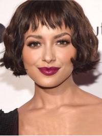Parrucche Per Capelli Umani Senza Cappuccio Ondulate Corte Stile Bob Con Frangetta 8 Pollici