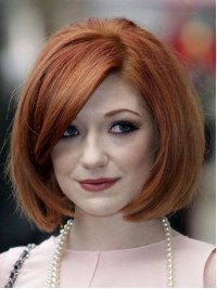 Parrucche Per Capelli Umani Senza Cappuccio In Stile Bob Corto Dritto A Densità Del 150% Con Frangia Da 10 Pollici