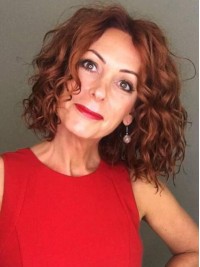 Parrucche Per Capelli Umani Senza Cappuccio Ricci Con Separazione Centrale Stile Bob 10 Pollici