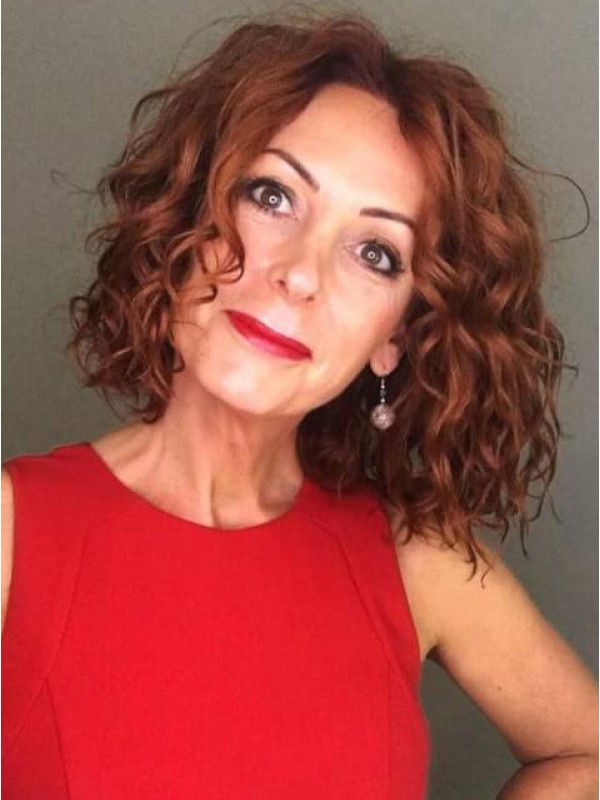 Parrucche Per Capelli Umani Senza Cappuccio Ricci Con Separazione Centrale Stile Bob 10 Pollici