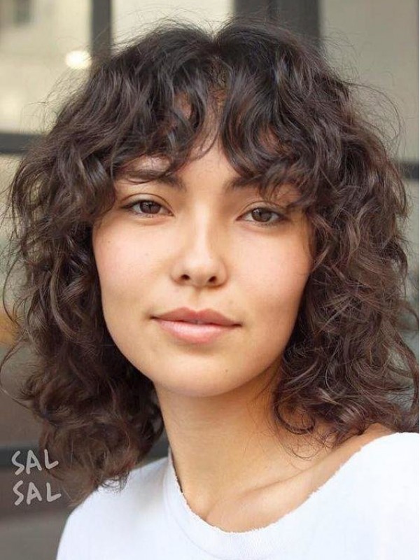 Parrucche Di Capelli Umani Senza Cappuccio Ricci Medi Con Frangia 14 Pollici