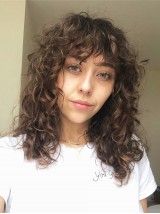 Parrucche Di Capelli Umani Senza Cappuccio Lunghi Ricci Con Frangia 16 Pollici