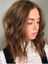 Parrucche Per Capelli Umani Senza Cappuccio Con Separazione Centrale Ondulata Lunga 16 Pollici