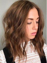 Parrucche Per Capelli Umani Senza Cappuccio Con Separazione Centrale Ondulata Lunga 16 Pollici