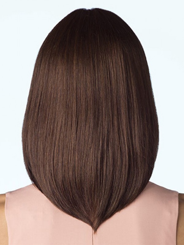 Parrucche Per Capelli Umani A Media Lunghezza Dritta In Stile Bob Marrone Con Separazione Centrale 14 Pollici