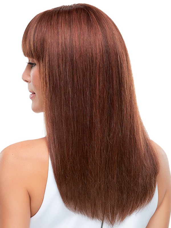 Parrucche Lunghe Dritte In Monofilamento Di Capelli Umani Ramati Con Frangetta 18 Pollici