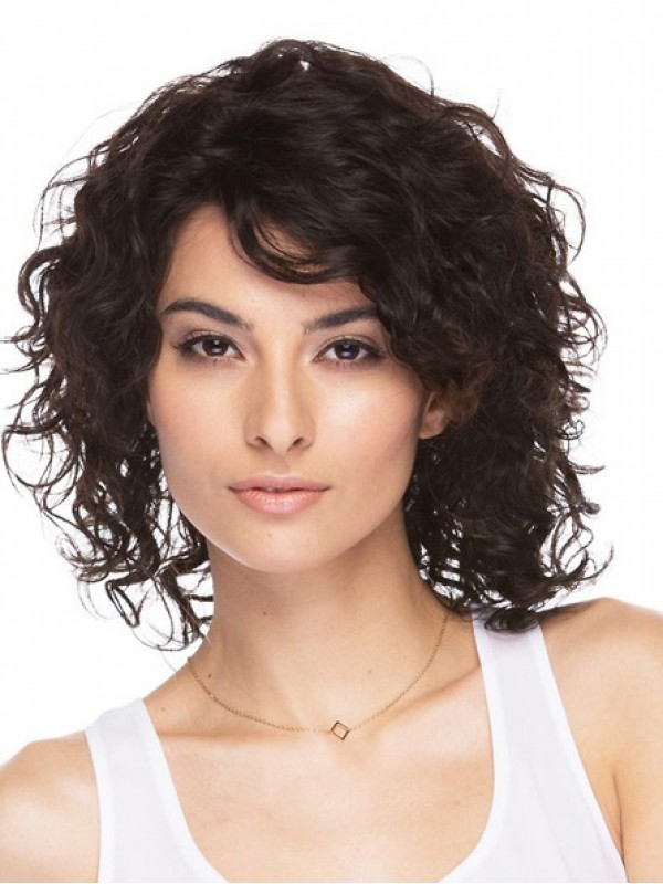 Parrucche Per Capelli Umani Senza Cappuccio Medio Ricci Marroni 14 Pollici