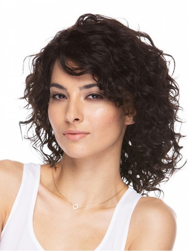 Parrucche Per Capelli Umani Senza Cappuccio Medio Ricci Marroni 14 Pollici