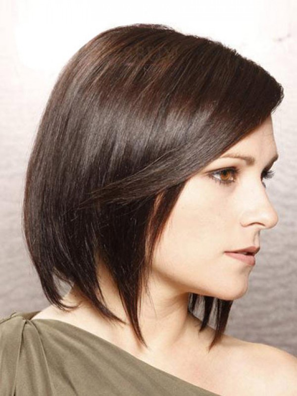 Parrucche Umane Remy Diritte Marroni Con Pizzo Frontale Corto Stile Bob Con Frangia Laterale 12 Pollici