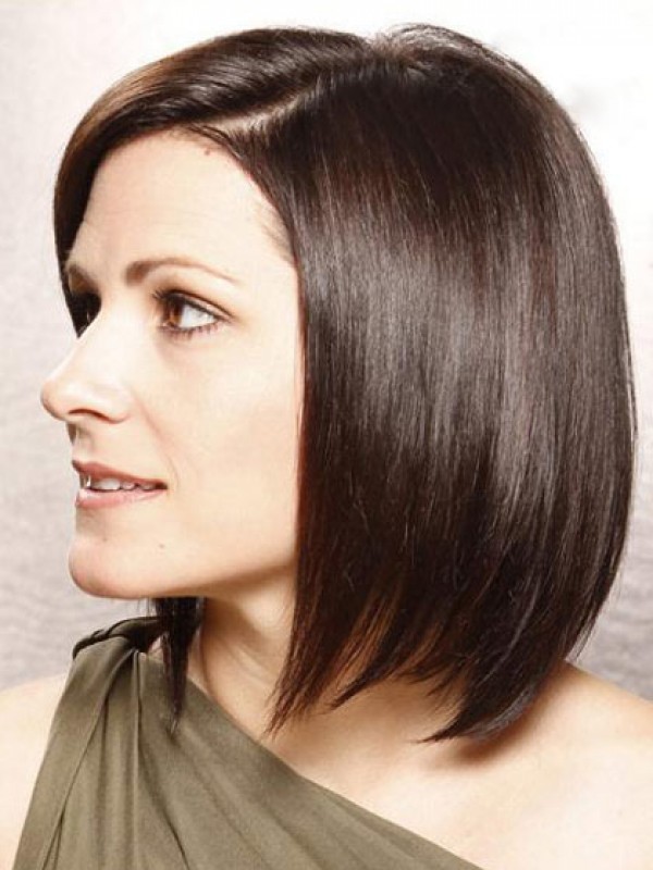 Parrucche Umane Remy Diritte Marroni Con Pizzo Frontale Corto Stile Bob Con Frangia Laterale 12 Pollici