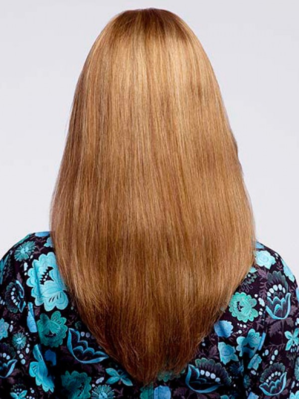 Parrucche Di Capelli Umani Senza Cappuccio Lunghi Lisci Biondi Con Frangia Laterale 20 Pollici