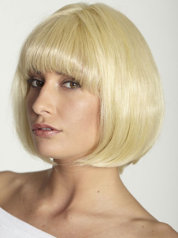 Parrucche Piene Del Pizzo Dei Capelli Umani Corti Diritte Bionde Di Stile Di Bob Con La Frangia 10 Pollici