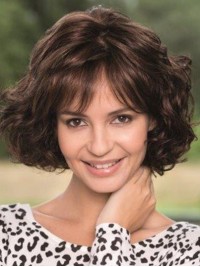 Parrucche Frontali In Pizzo Umano Remy Ondulato Marrone Stile Bob Con Frangetta 12 Pollici