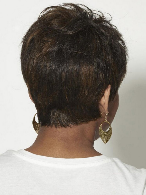 Parrucca Pixie 100% Capelli Umani Con Strati Ondulati Corti E Frangia Civettuola 8 Pollici