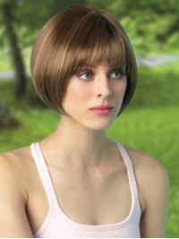 Parrucche Per Capelli Umani Senza Cappuccio Corti Stile Bob Con Frangetta 8 Pollici