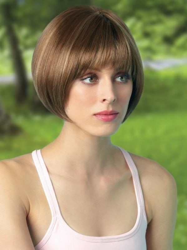 Parrucche Per Capelli Umani Senza Cappuccio Corti Stile Bob Con Frangetta 8 Pollici