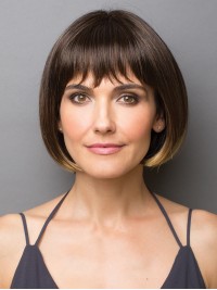 Parrucche Per Capelli Umani Senza Cappuccio Corti Stile Bob Con Frangetta 8 Pollici