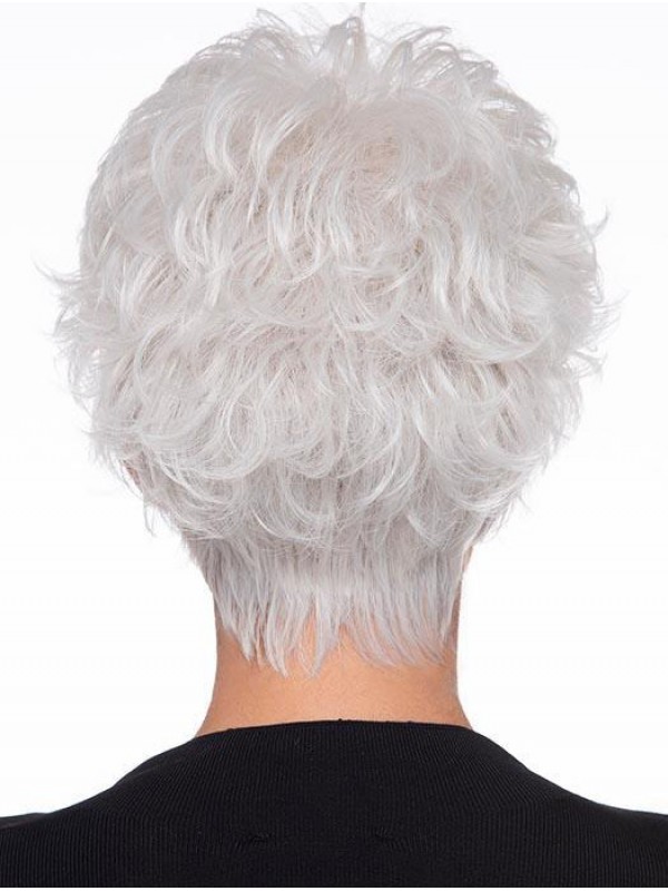 Parrucca Grigia Ondulata Corta Da 8 Pollici Remy Natural Hair 100% Lavorata A Macchina